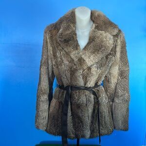 Opera Vintage Brown Rabbit Fur Coat – Small – Elegant Retro Winter Outerwear